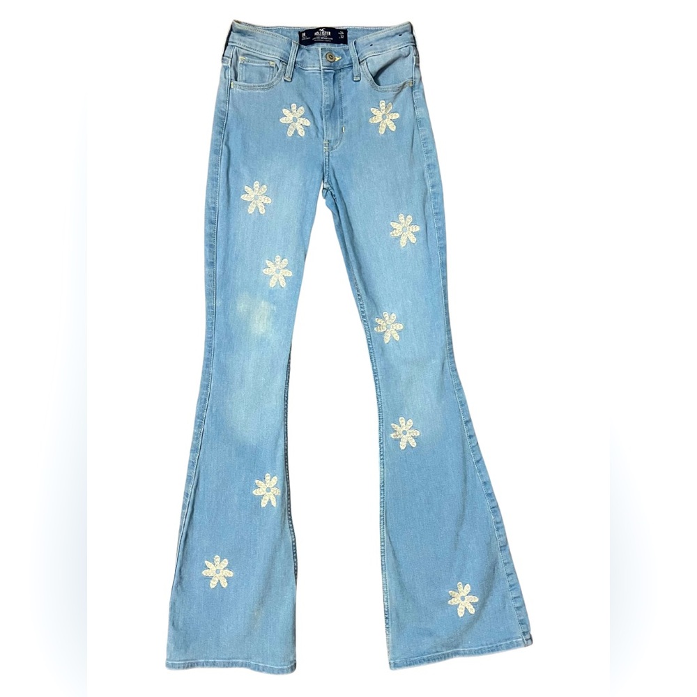 Hollister High-Rise Vintage Flare Embroidered Daisy Jeans Size 0 24